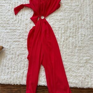 Vici Red Jumpsuit with Wide-Leg and Tie Waist